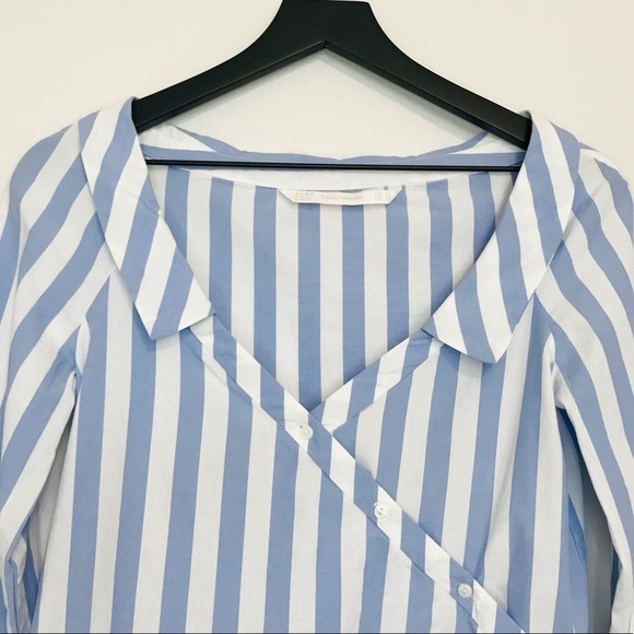 Zara Trafaluc Stripes Nautical Collar Wrap Summer Blouse Top - Picture 5 of 14